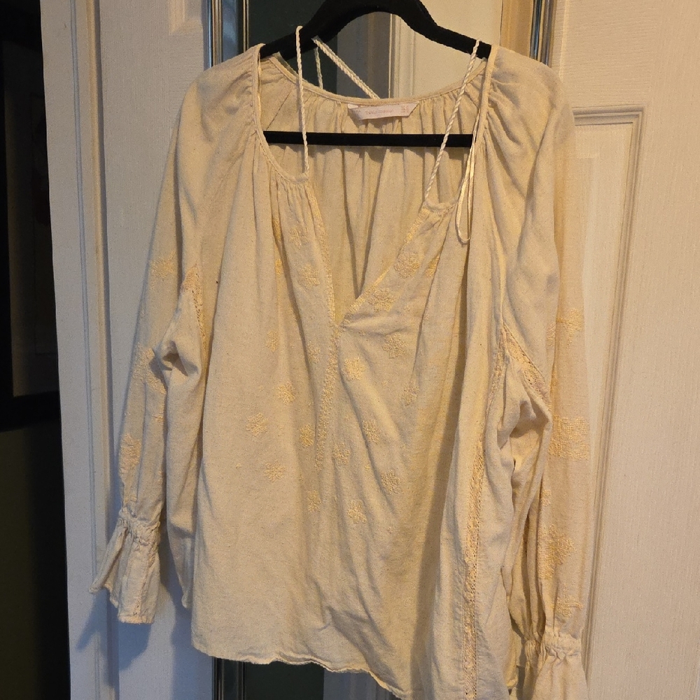 Zara Cream Embroidered Tie-Shoulder Peasant Tunic